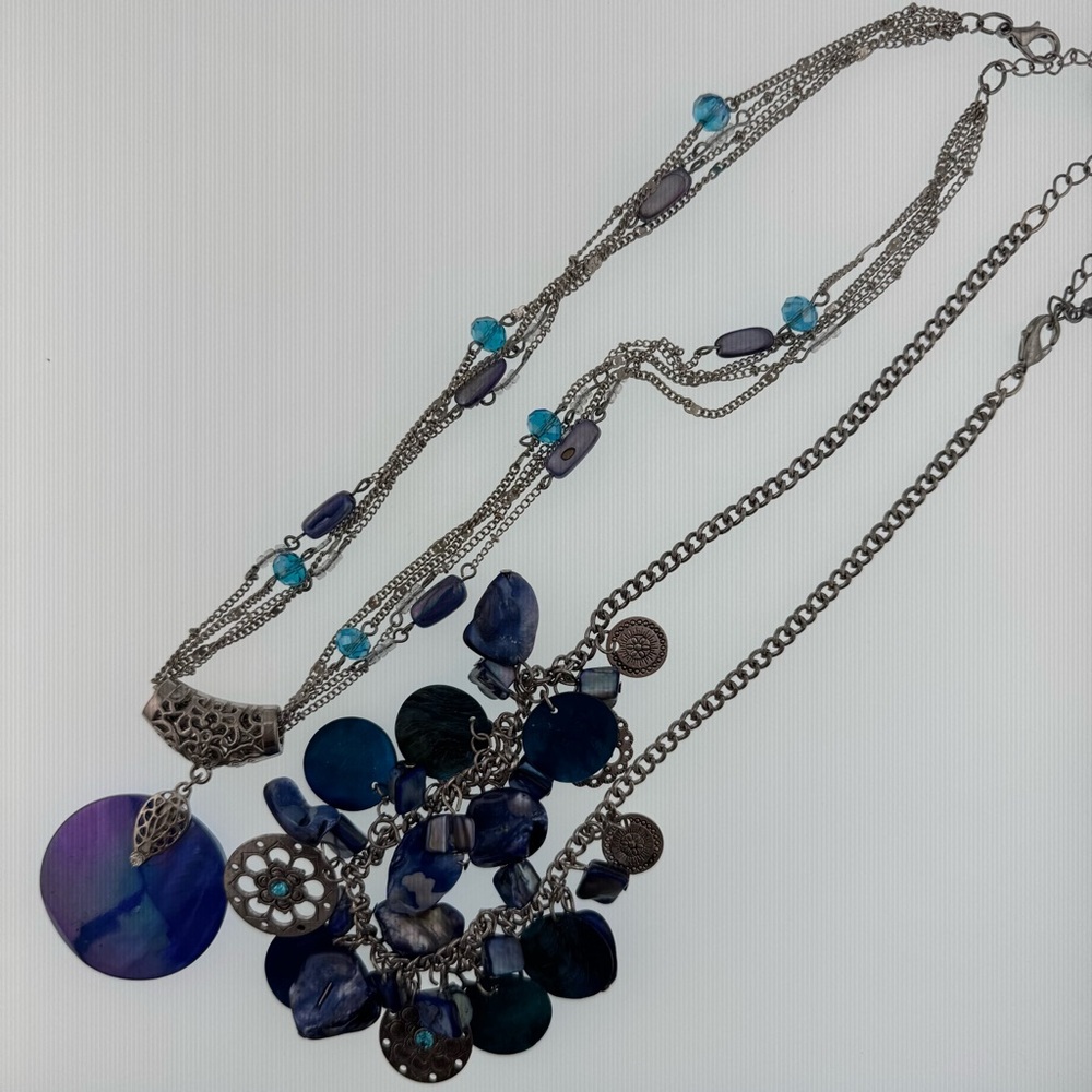 Bundle 2 Ruby Rd. Blue and Silver Multi-Layer Necklace Shell and Silver Tone